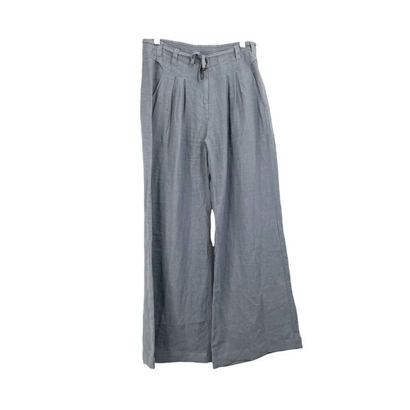 Wrap London high rise wide leg 100% linen pants Size US 4 grey boho lagenlook‎ - Picture 1 of 10